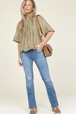 Flash Sale Greek Archaic Kori Top With Labyrinth Embroidery Kaat | Green... | | Little Soho