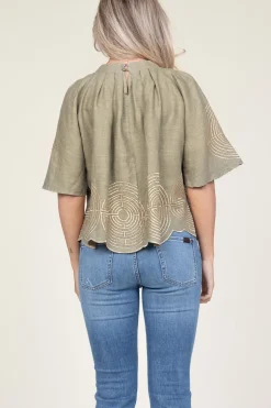Flash Sale Greek Archaic Kori Top With Labyrinth Embroidery Kaat | Green... | | Little Soho