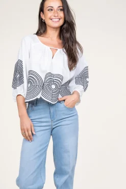 Outlet Greek Archaic Kori Top With Labyrinth Embroidery Nore | White... | | Little Soho