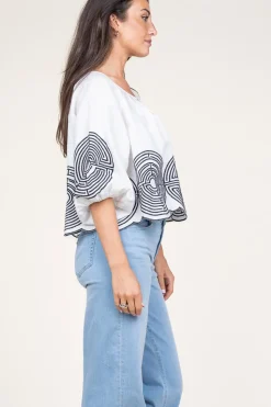 Outlet Greek Archaic Kori Top With Labyrinth Embroidery Nore | White... | | Little Soho