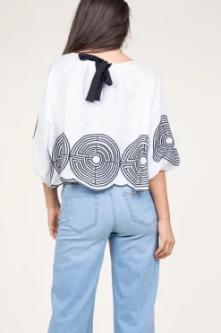 Outlet Greek Archaic Kori Top With Labyrinth Embroidery Nore | White... | | Little Soho