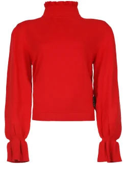 Shop Silvian Heach Tricot Sweater With Ruffles Repens | Bordeaux... | | Little Soho