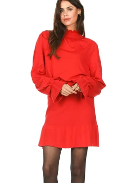 Shop Silvian Heach Tricot Sweater With Ruffles Repens | Bordeaux... | | Little Soho