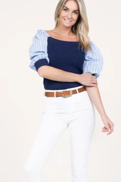 Sale Liu Jo Tricot Top With Poplin Sleeves Erice | Blue... | | Little Soho