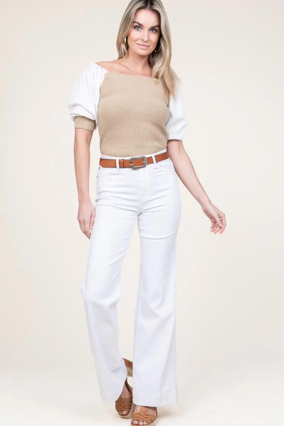 Cheap Liu Jo Tricot Top With Poplin Sleeves Erice | Beige... | | Little Soho