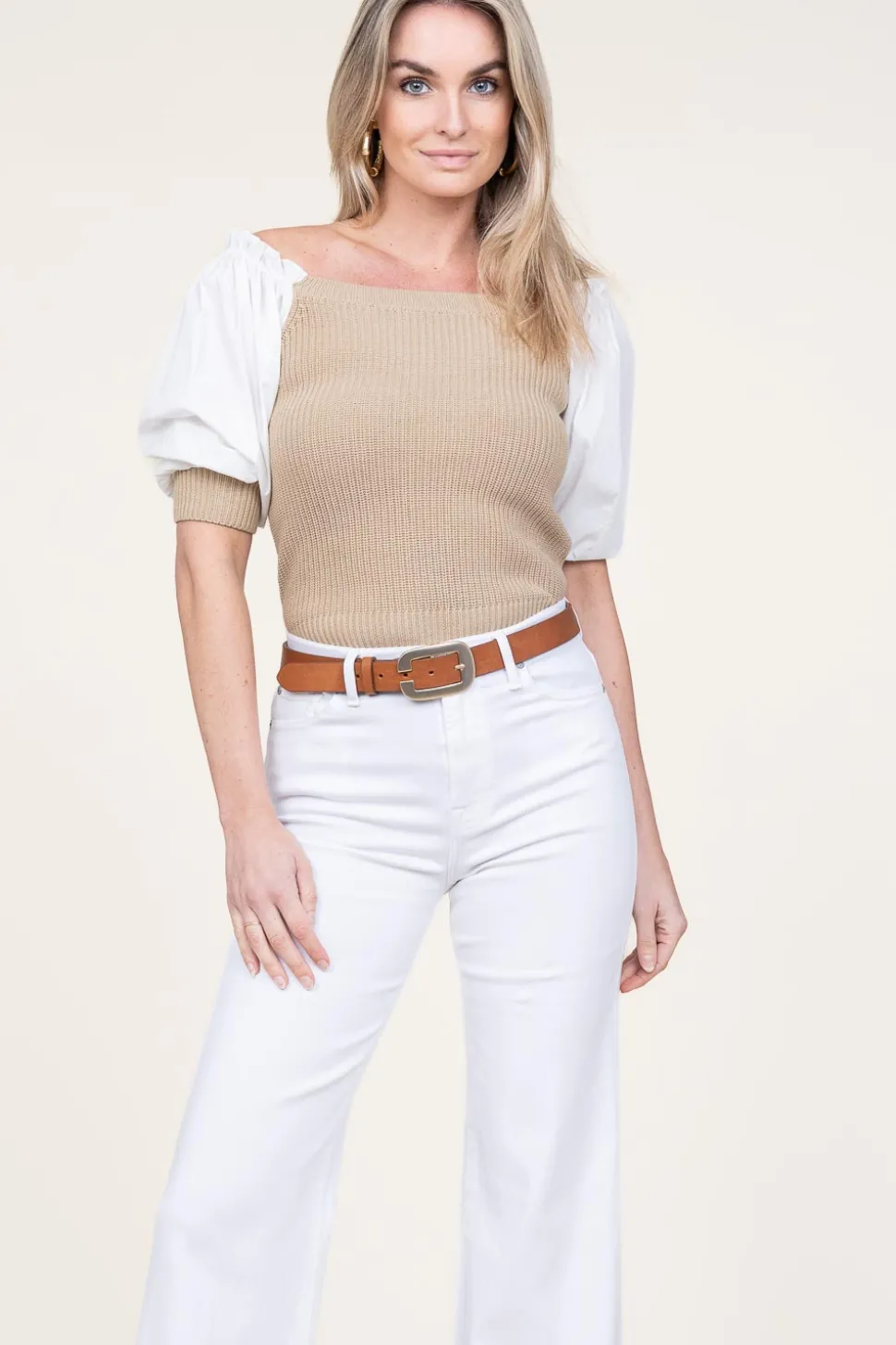 Cheap Liu Jo Tricot Top With Poplin Sleeves Erice | Beige... | | Little Soho