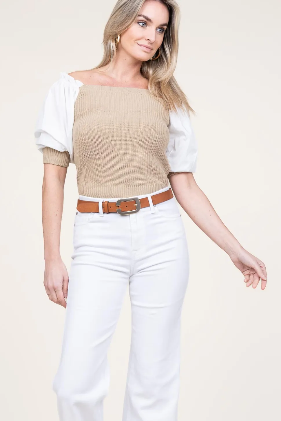 Cheap Liu Jo Tricot Top With Poplin Sleeves Erice | Beige... | | Little Soho