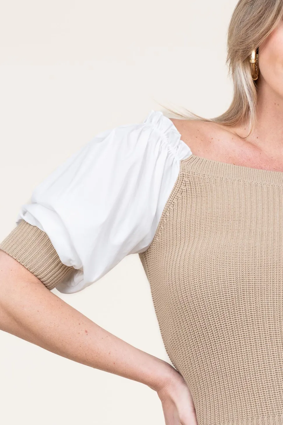 Cheap Liu Jo Tricot Top With Poplin Sleeves Erice | Beige... | | Little Soho