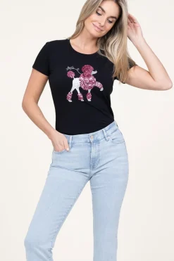 Discount Liu Jo T-Shirt With Sequins Barboncino | Black... | | Little Soho