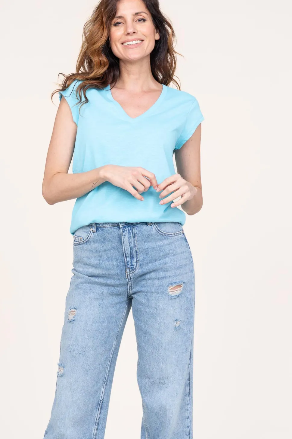 Best Sale CC Heart T-Shirt With V-Neck Vera | Blue... | | Little Soho