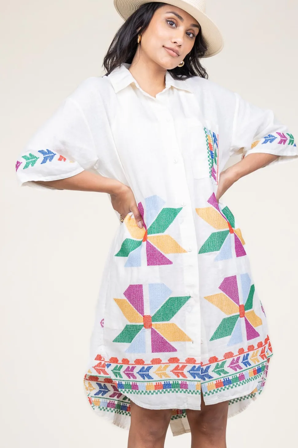 Hot Greek Archaic Kori Tunic With Gold Colored Embroidery Livy | Multi... | | Little Soho