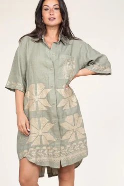 Cheap Greek Archaic Kori Tunic With Gold Colored Embroidery Livy | Green... | | Little Soho