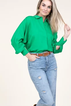 Shop Copenhagen Muse Viscose Blouse With Puffed Sleeves Cermt | Green... | | Little Soho