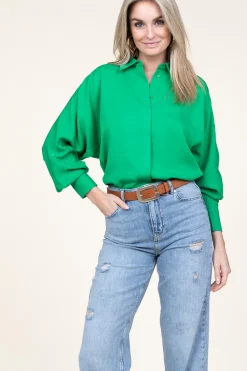 Shop Copenhagen Muse Viscose Blouse With Puffed Sleeves Cermt | Green... | | Little Soho