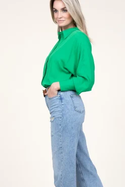 Shop Copenhagen Muse Viscose Blouse With Puffed Sleeves Cermt | Green... | | Little Soho