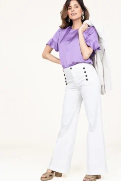 Fashion Twinset Wide Leg Denim With Buttons Tara | White... | | Little Soho