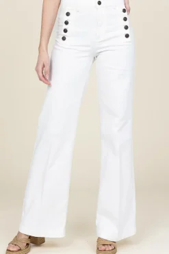 Fashion Twinset Wide Leg Denim With Buttons Tara | White... | | Little Soho