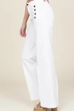 Fashion Twinset Wide Leg Denim With Buttons Tara | White... | | Little Soho